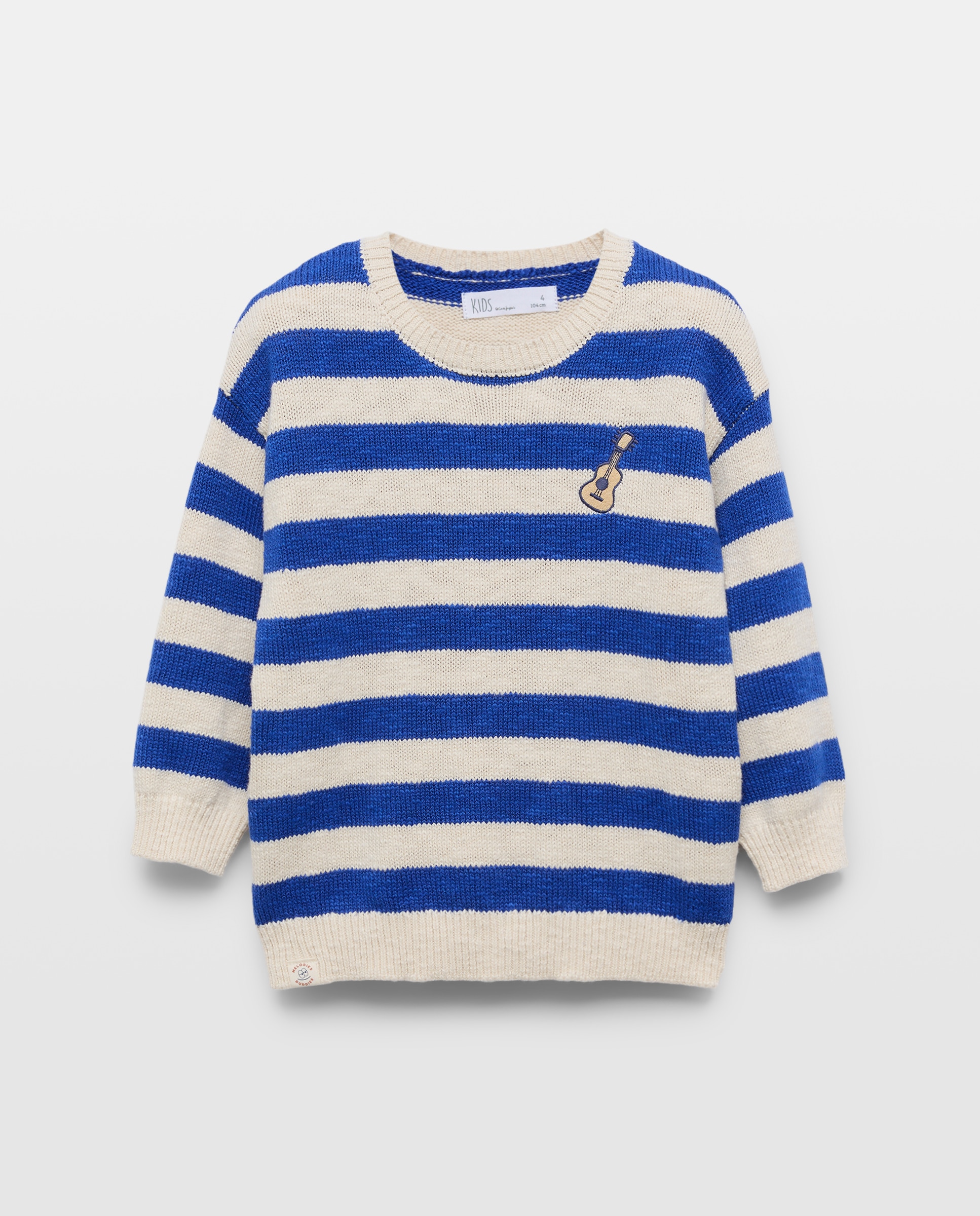 Camisola de Malha às Riscas com Colarinho de Polo Azul-5