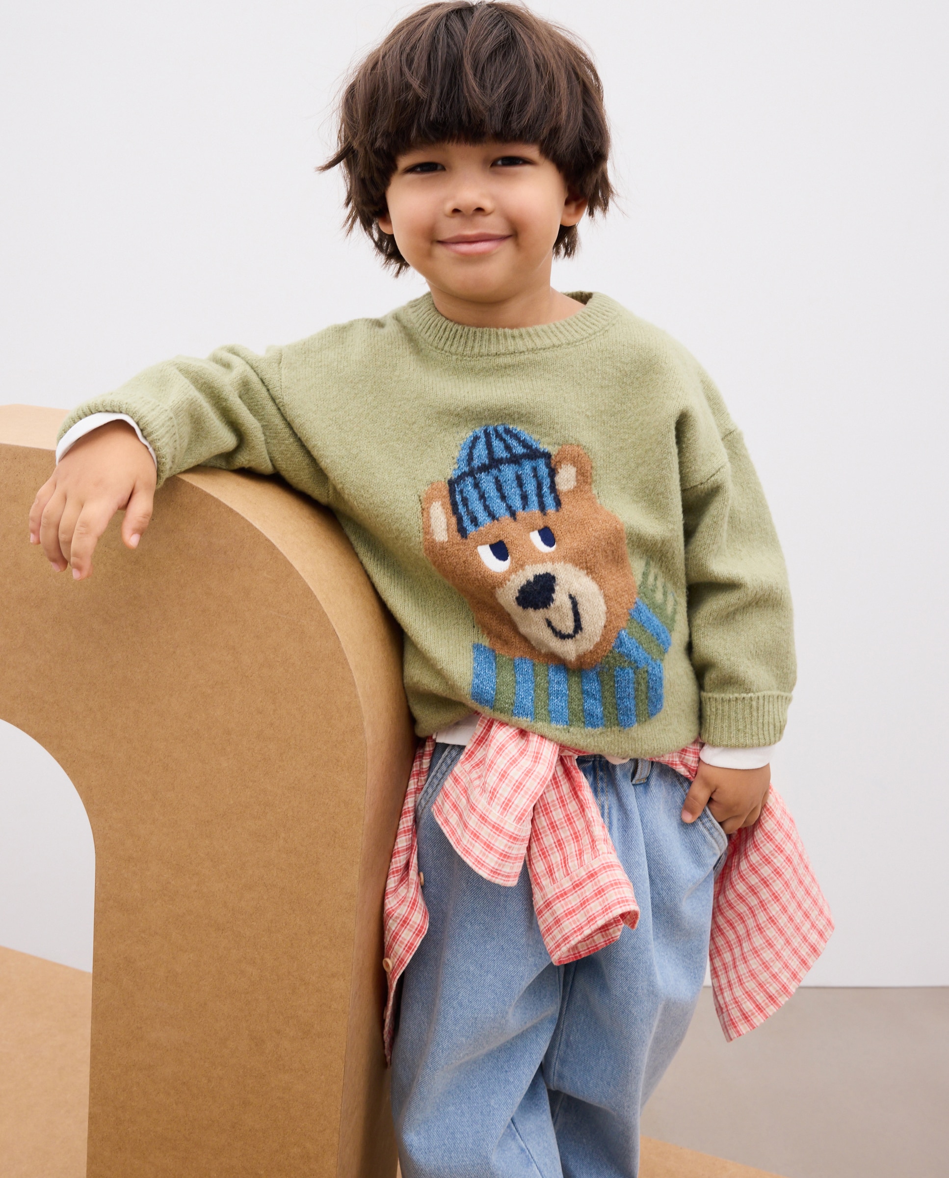 Jersey básico cuello caja intarsia fantasía de niño - Kids El Corte Inglés - Verde Verde-1