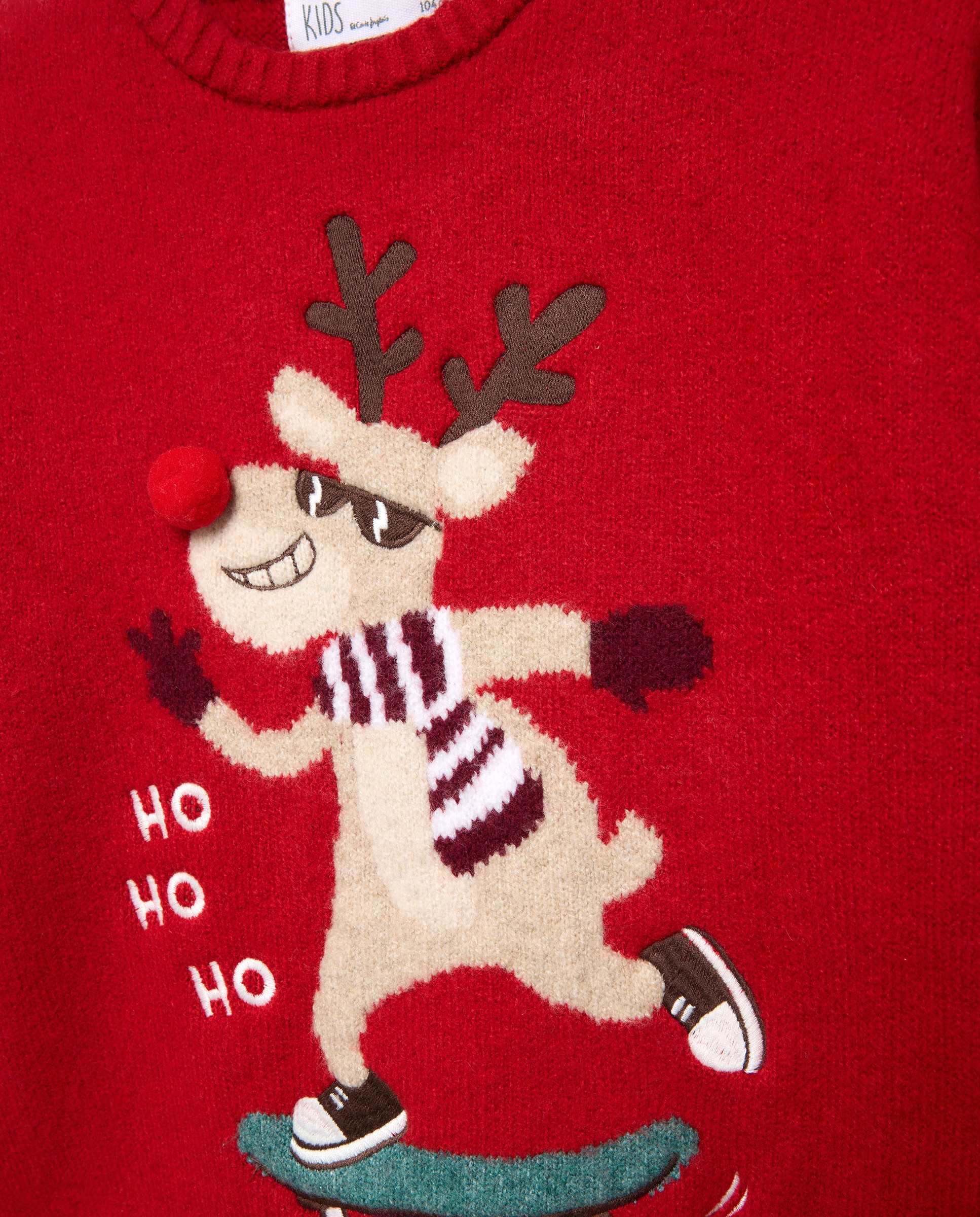 Camisola de Malha Básica com Gola Redonda e Fantasia Natal Vermelho-5