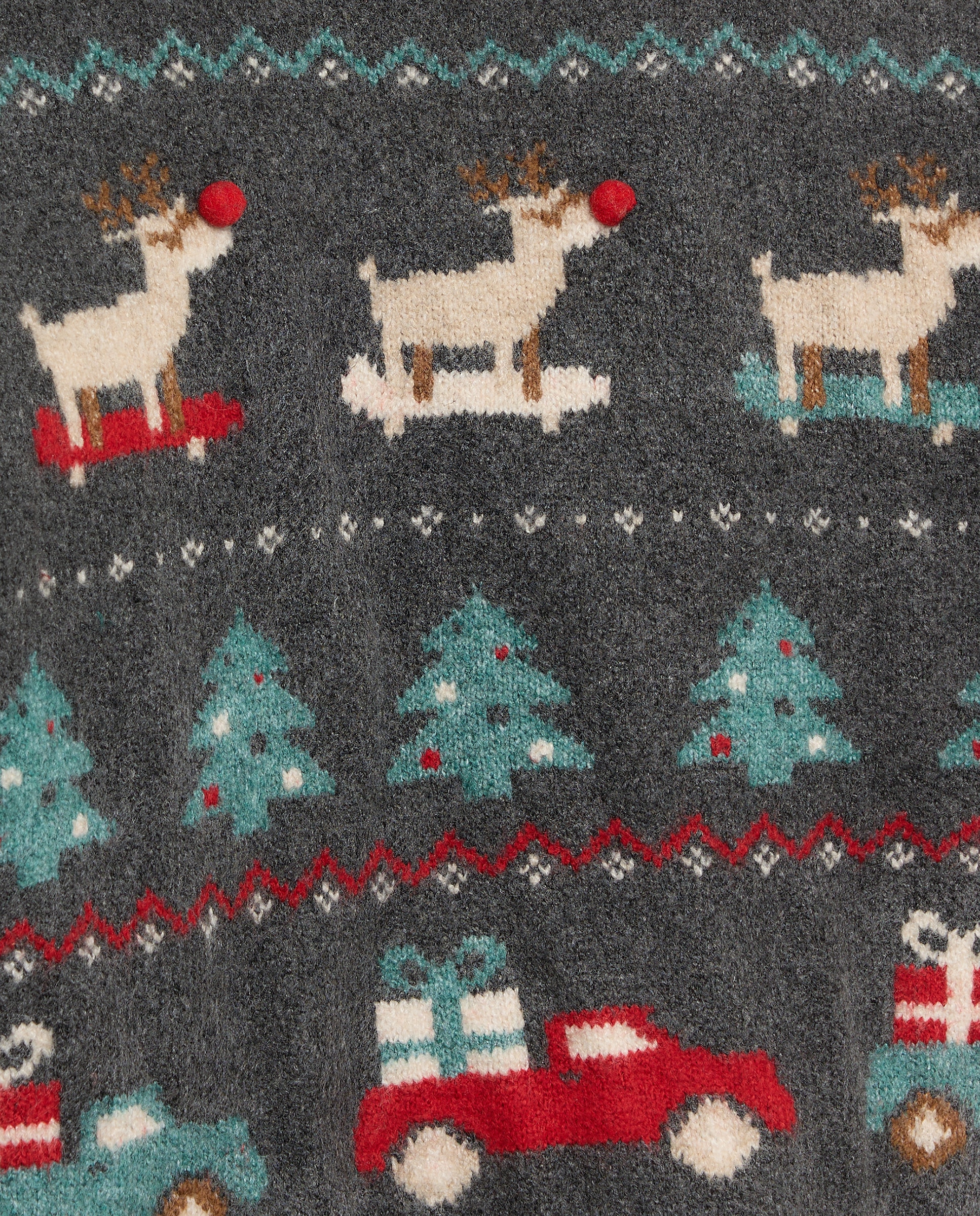 Camisola de Malha Básica com Gola Redonda e Fantasia Natal Cinzento-2
