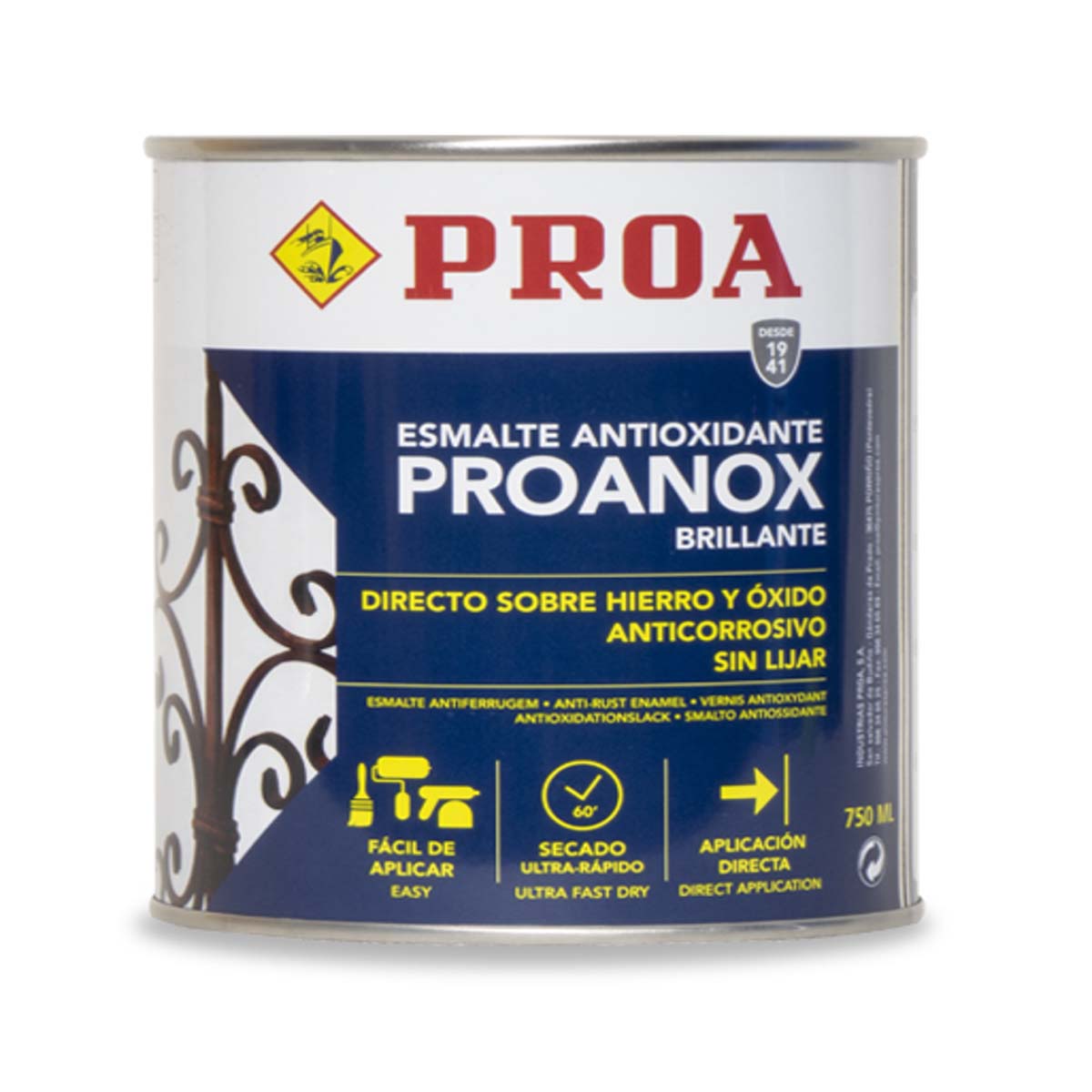 Esmalte Antioxidante Directo Proanox Satinado 750 ml Bermellón-1