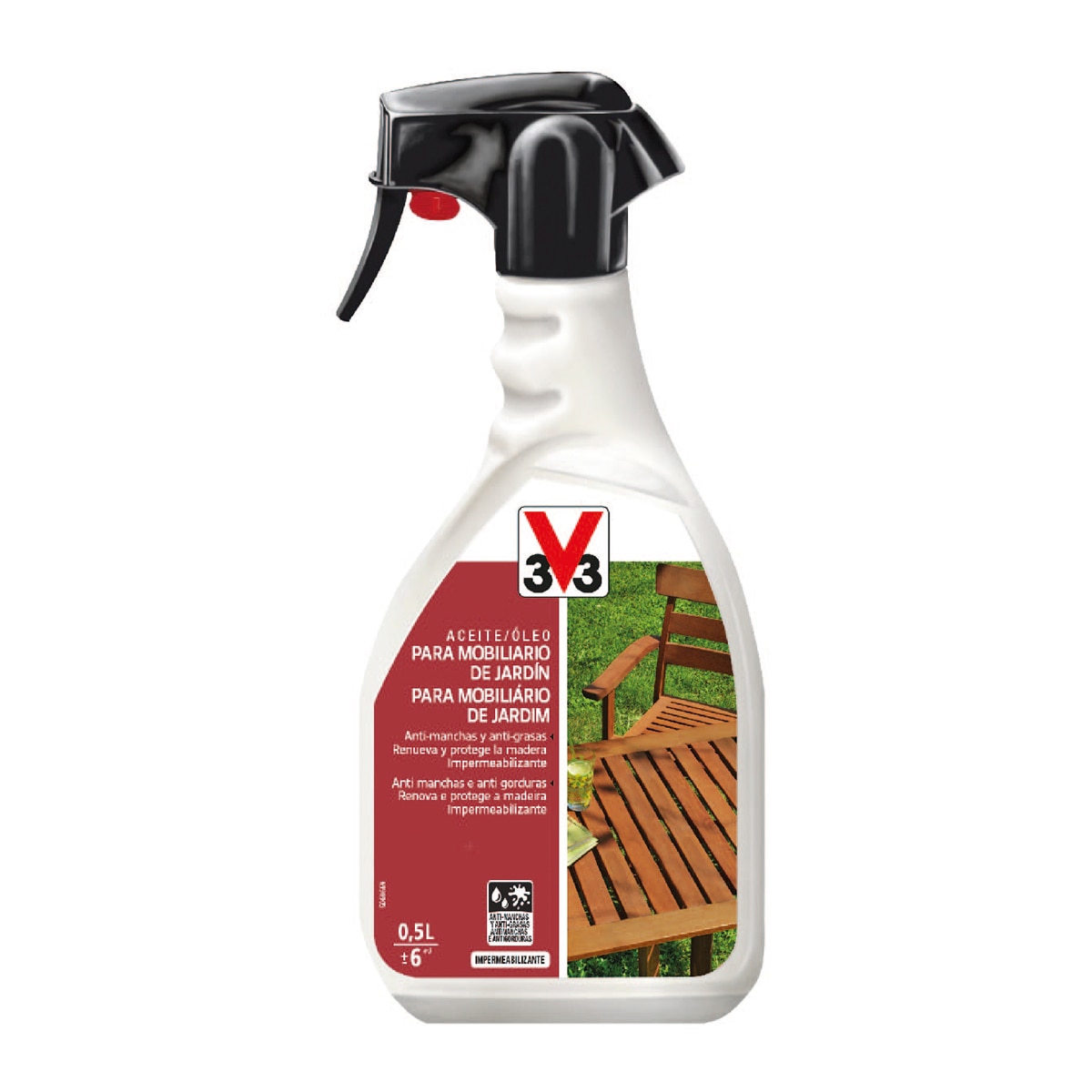 V33 - Aceite al Agua para Mobiliario de Jardín en Pulverizador 500 ml.
