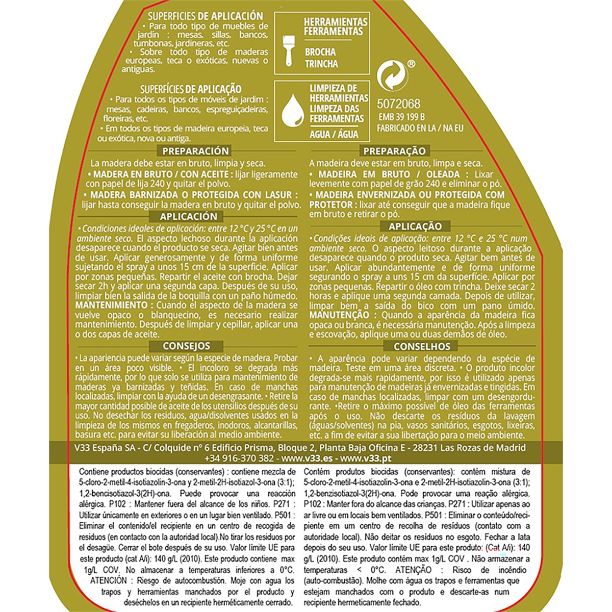 Aceite al Agua para Mobiliario de Jardín en Pulverizador 500 ml Madera Teka-2