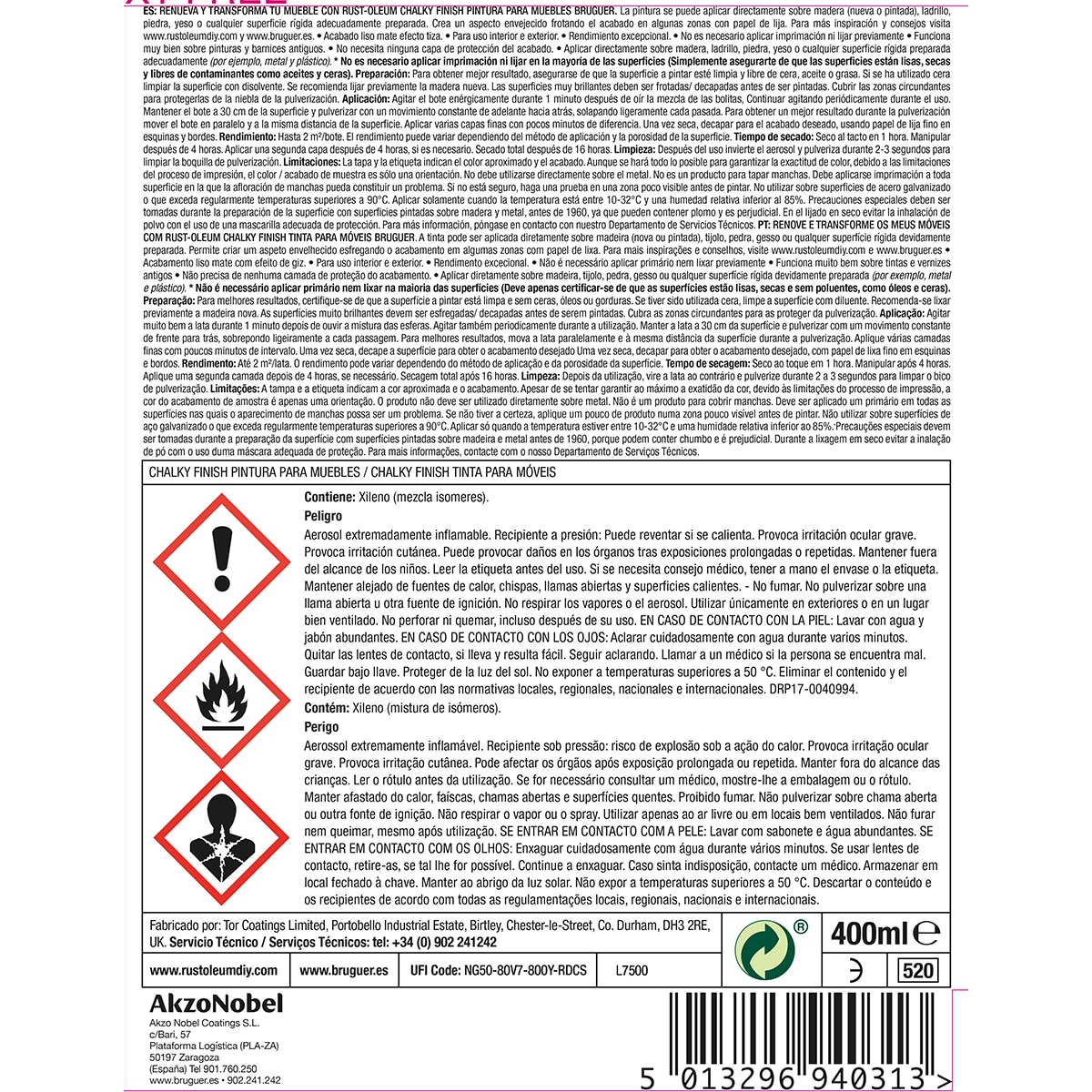 Pintura Spray Efecto Tiza Chalky para Muebles 400 ml Blanco antiguo-3