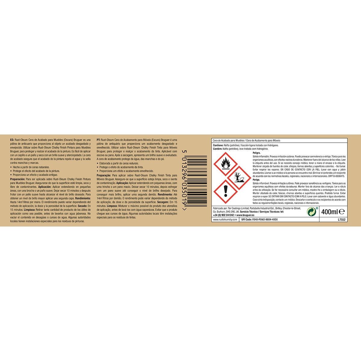 Cera para Acabado Muebles Oscura 400 ml Madera oscura-2
