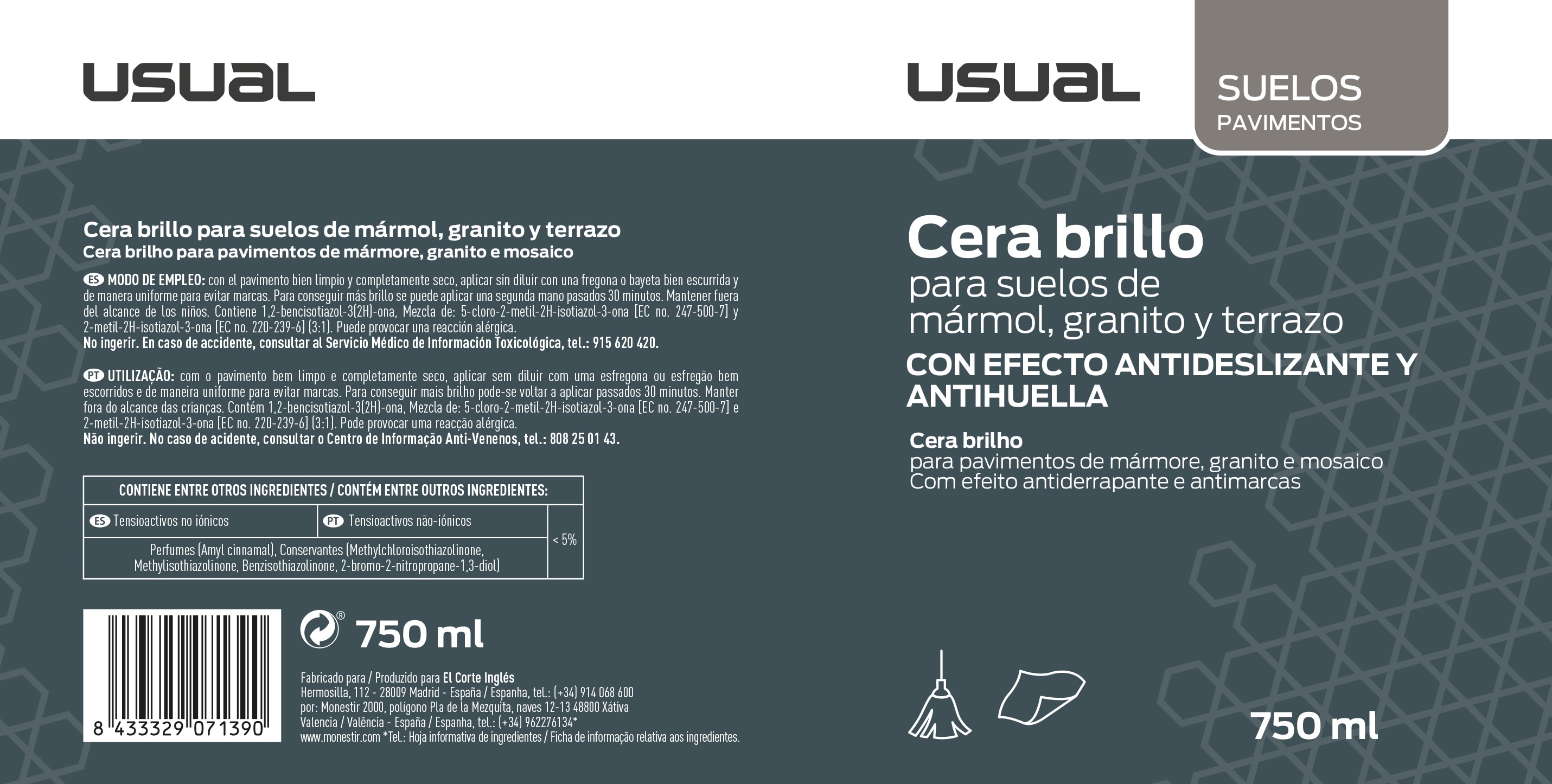 Cera Brillo Suelos Pavimento 750 ml Incoloro-2