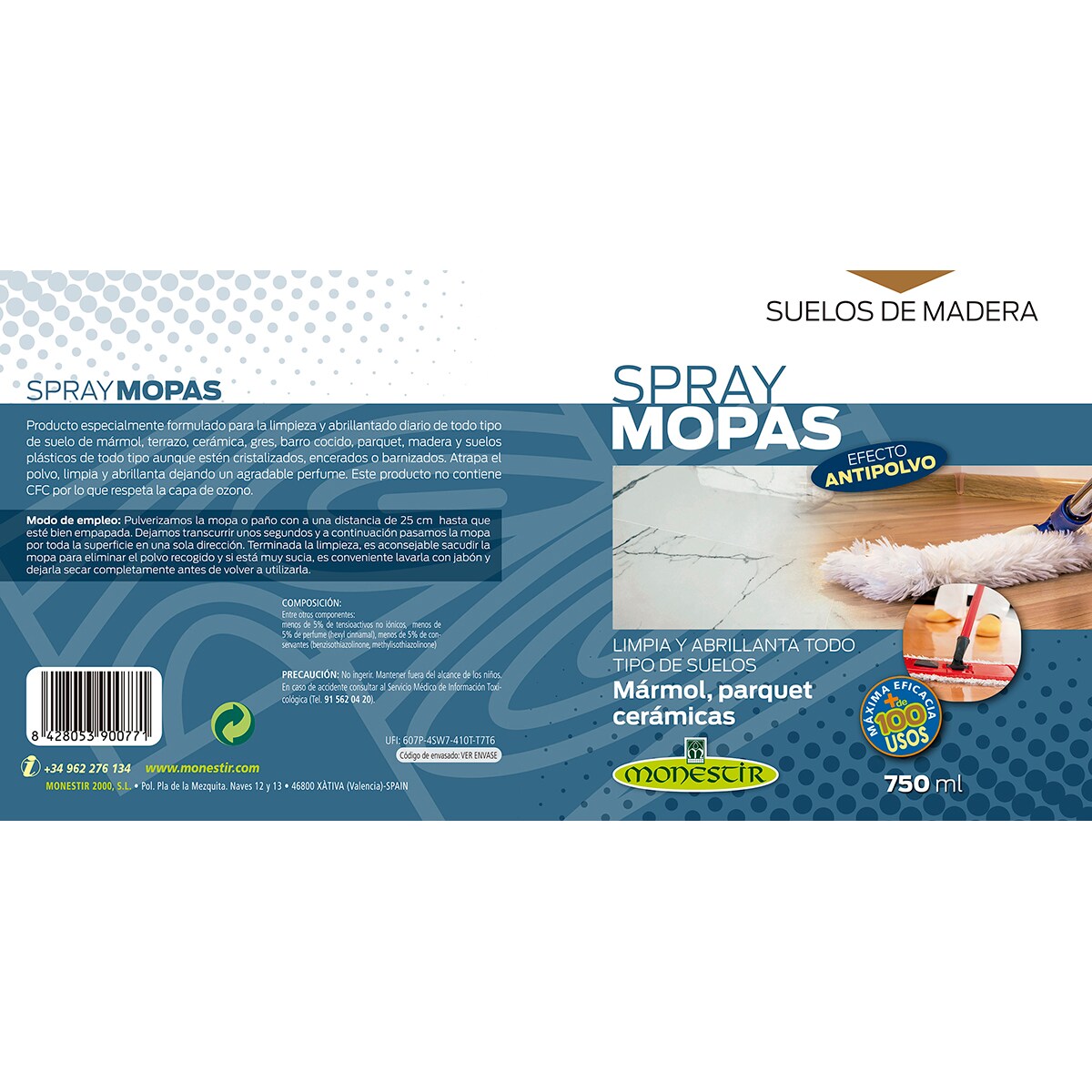 Limpiador Suelos Madera para Mopas 750 ml Incoloro-2