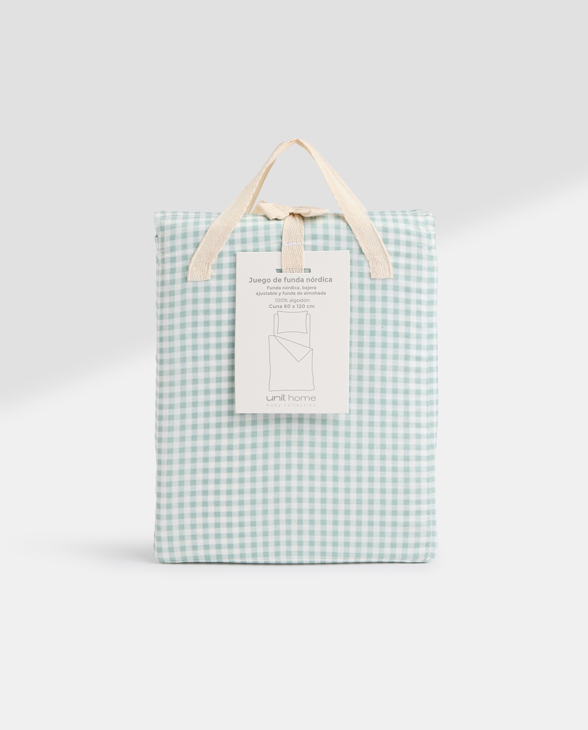 Juego de funda nórdica algodón cuna cuadros vichy verde Verde-7