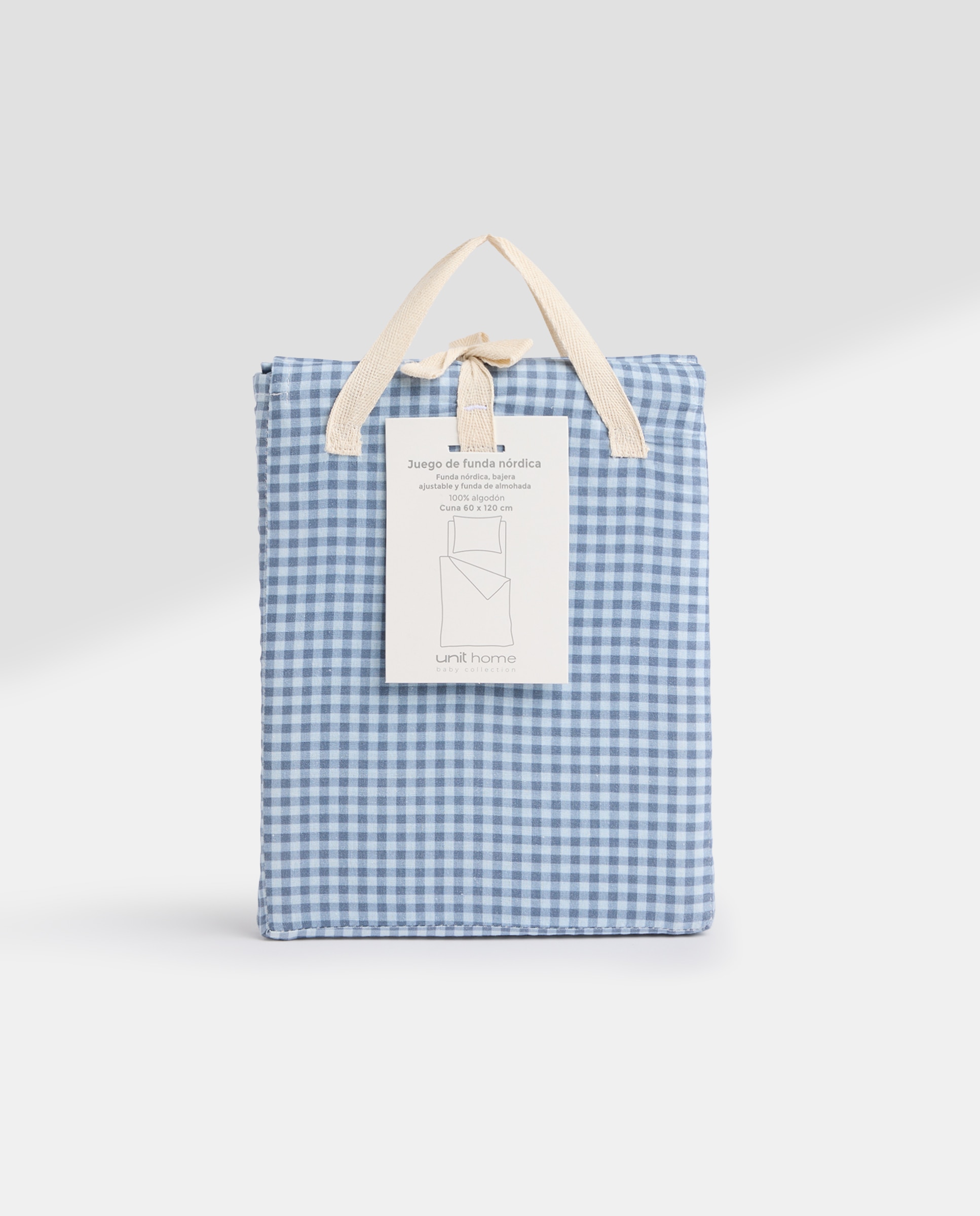 Juego de funda nórdica algodón cuna cuadros vichy azul Azul-7