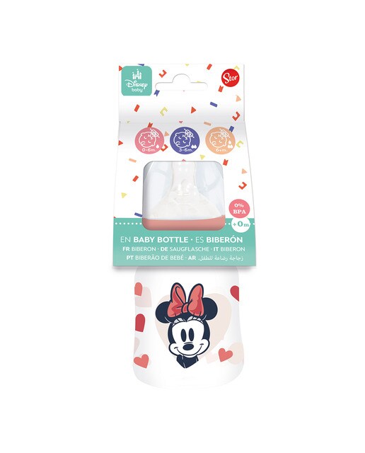 Stor biberon cuello ancho 150 ml tetina silicona 3 posiciones minnie mouse heart full Rosa-2