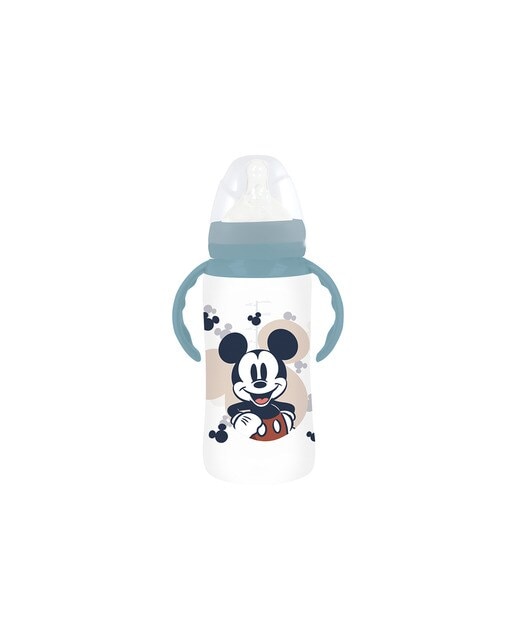 Imagen 0 de Stor biberon cuello ancho 360 ml tetina silicona 3 posiciones con asas mickey mouse full of smiles