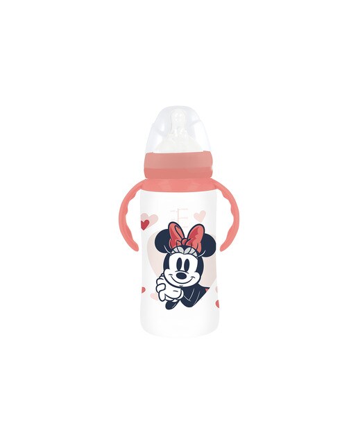 Imagen 0 de Stor biberon cuello ancho 360 ml tetina silicona 3 posiciones con asas minnie mouse heart full