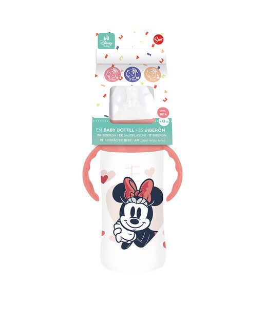 Stor biberon cuello ancho 360 ml tetina silicona 3 posiciones con asas minnie mouse heart full Rosa-2