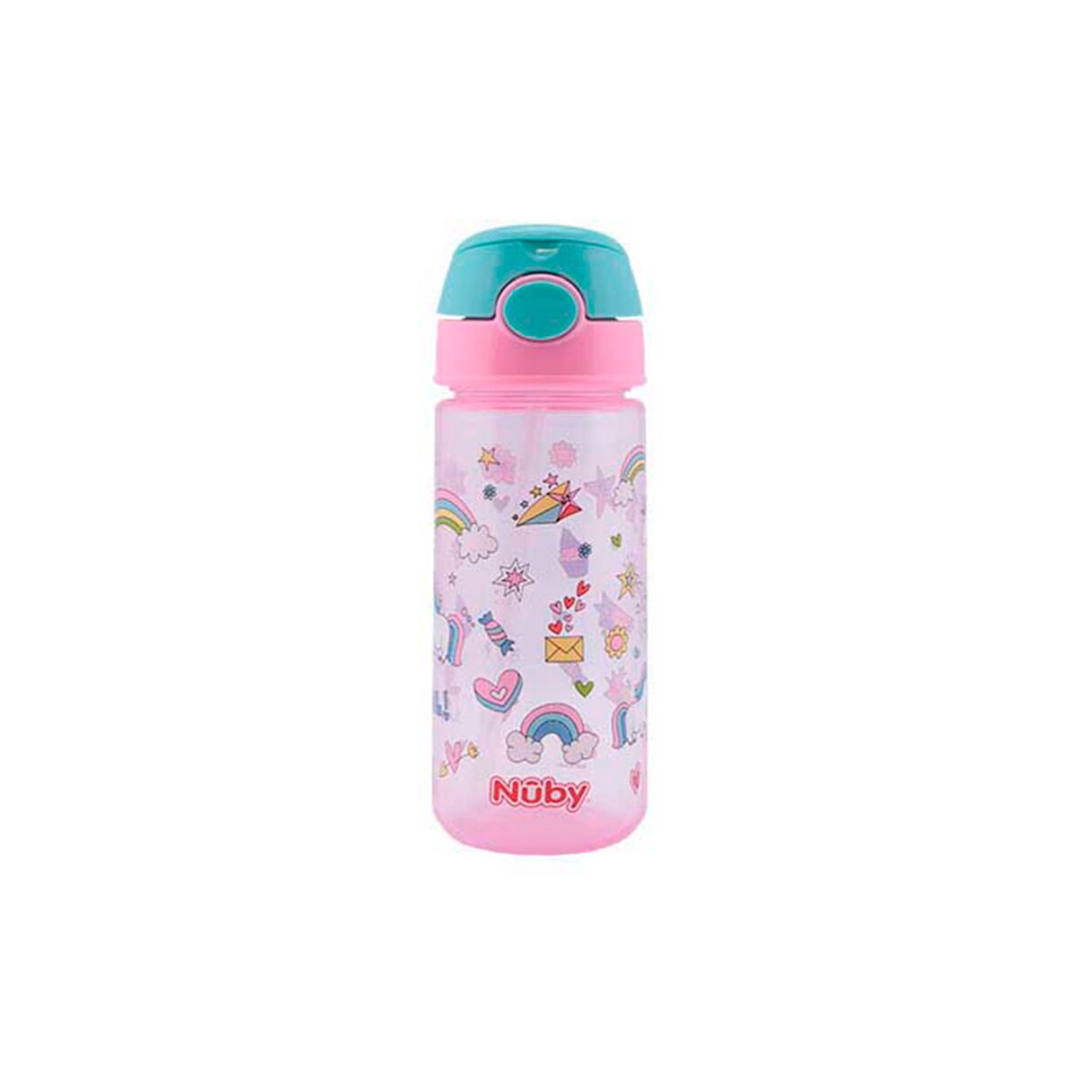 Taza de PP con pajita suave y botón pulsador - 540 ml - rosa Rosa-1