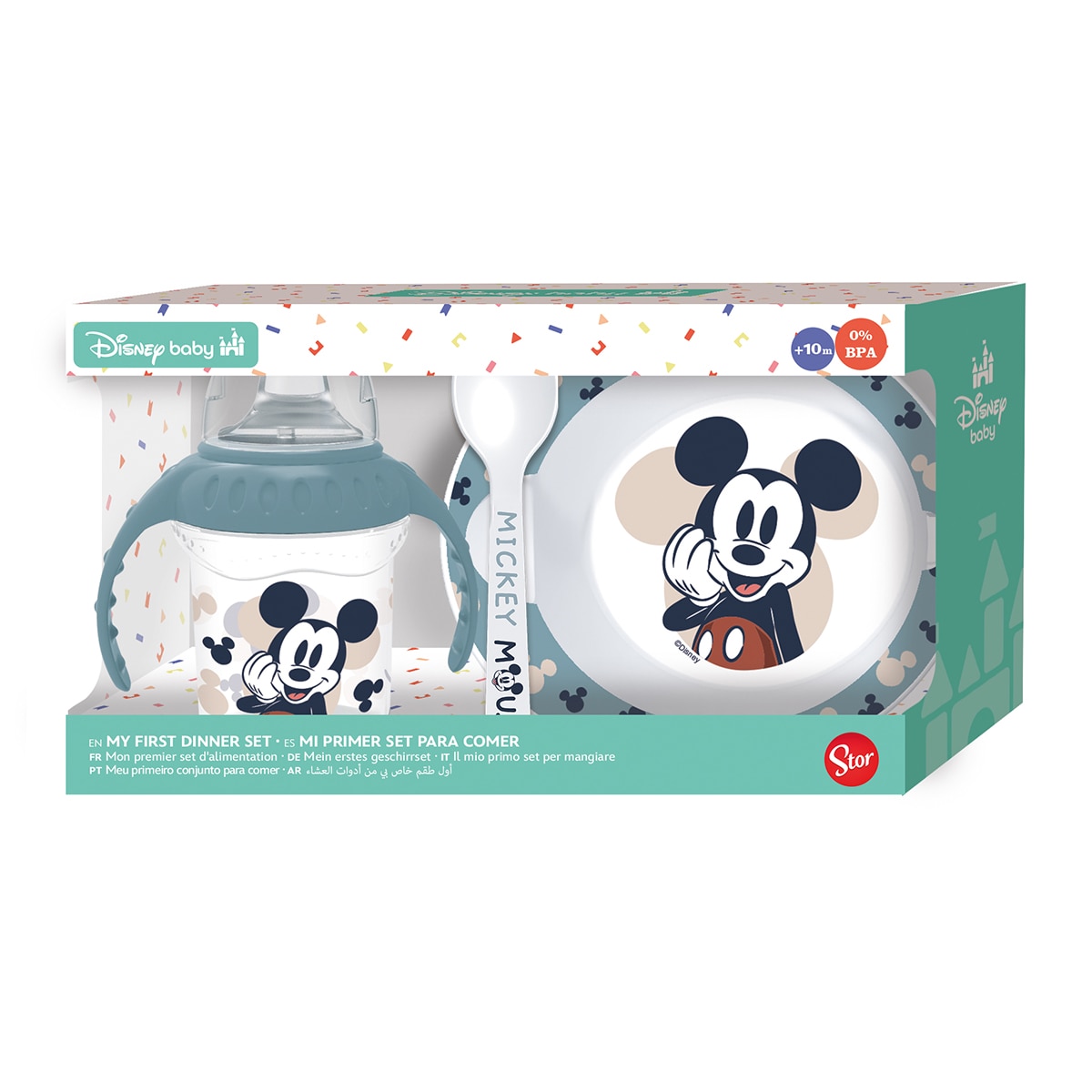 Stor set 3pcs vaso entrenamiento 250 ml plato y cuchara mickey mouse full of smiles Azul-1