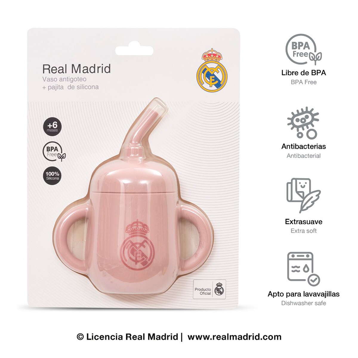 Vaso antigoteo + pajita de silicona rosa Rosa-2