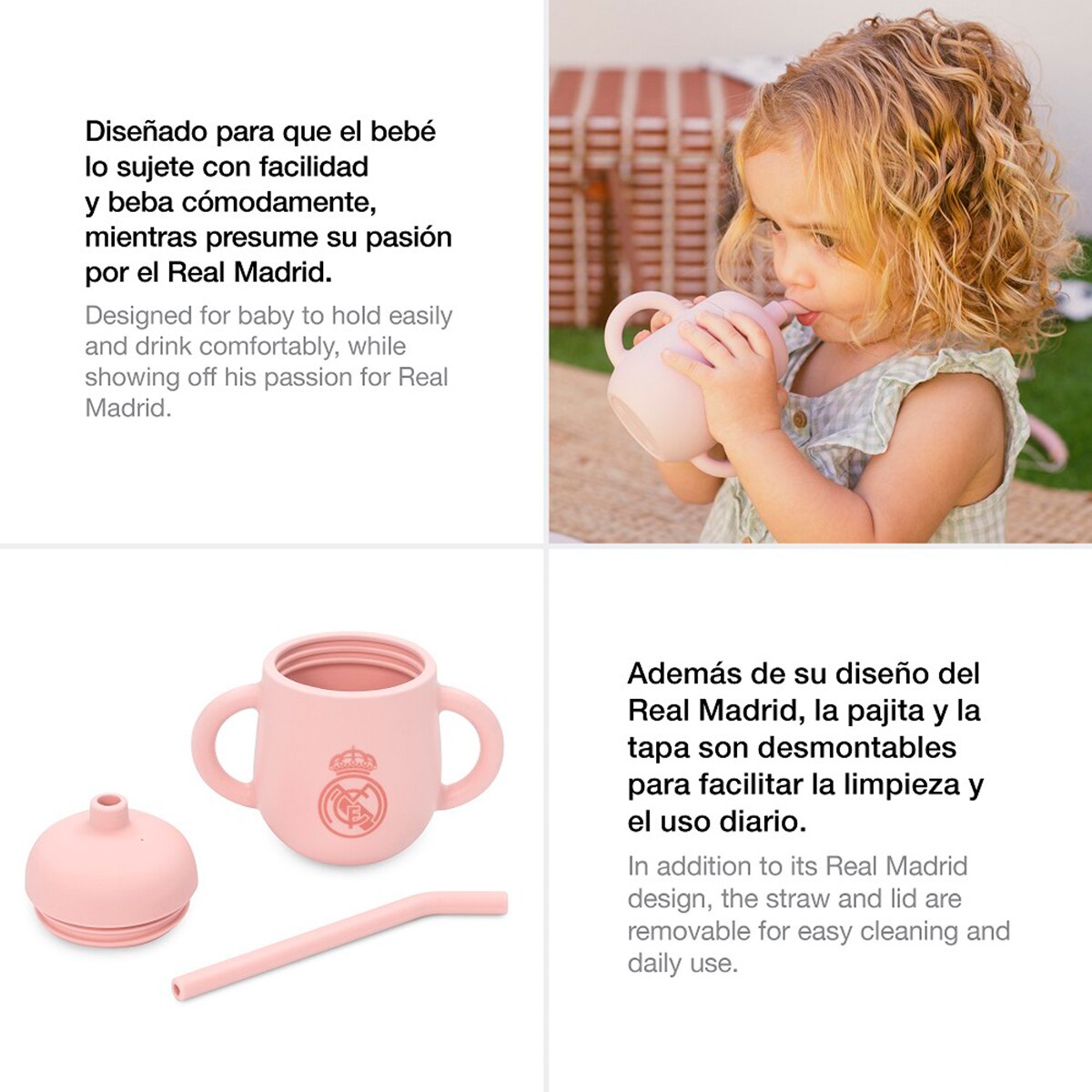 Vaso antigoteo + pajita de silicona rosa Rosa-4