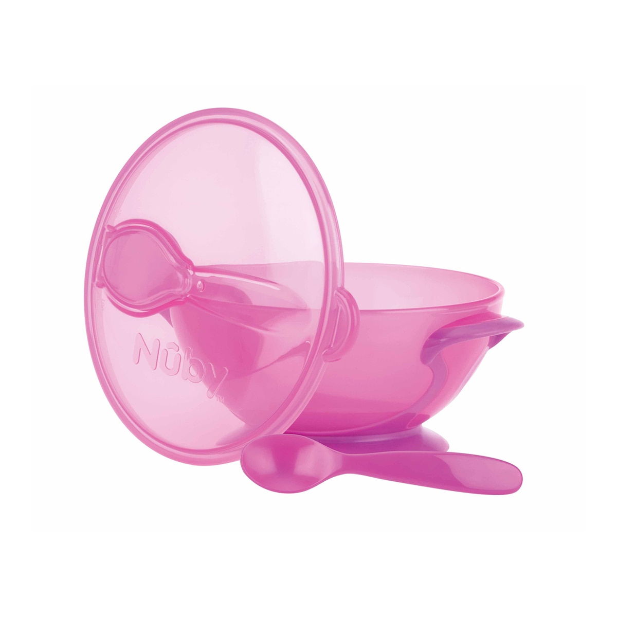 Bol con ventosa Nuby con Cuchara y Tapa (6 M+) rosa Rosa-1