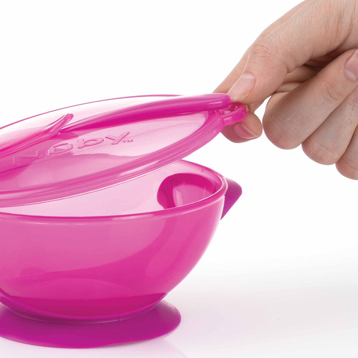 Bol con ventosa Nuby con Cuchara y Tapa (6 M+) rosa Rosa-3