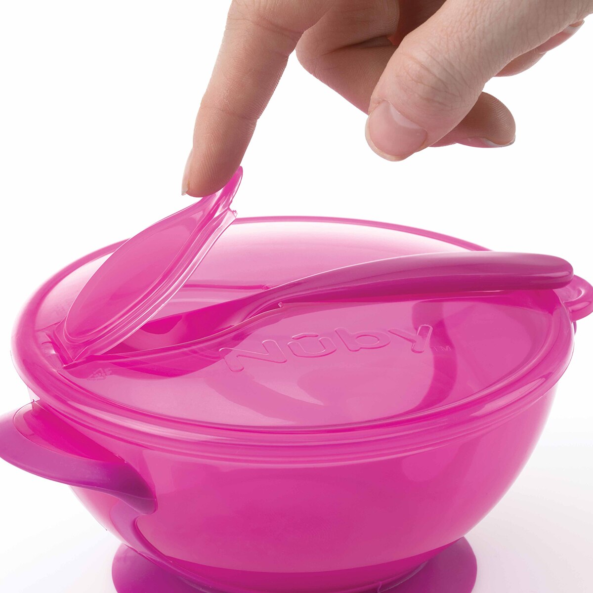 Bol con ventosa Nuby con Cuchara y Tapa (6 M+) rosa Rosa-4