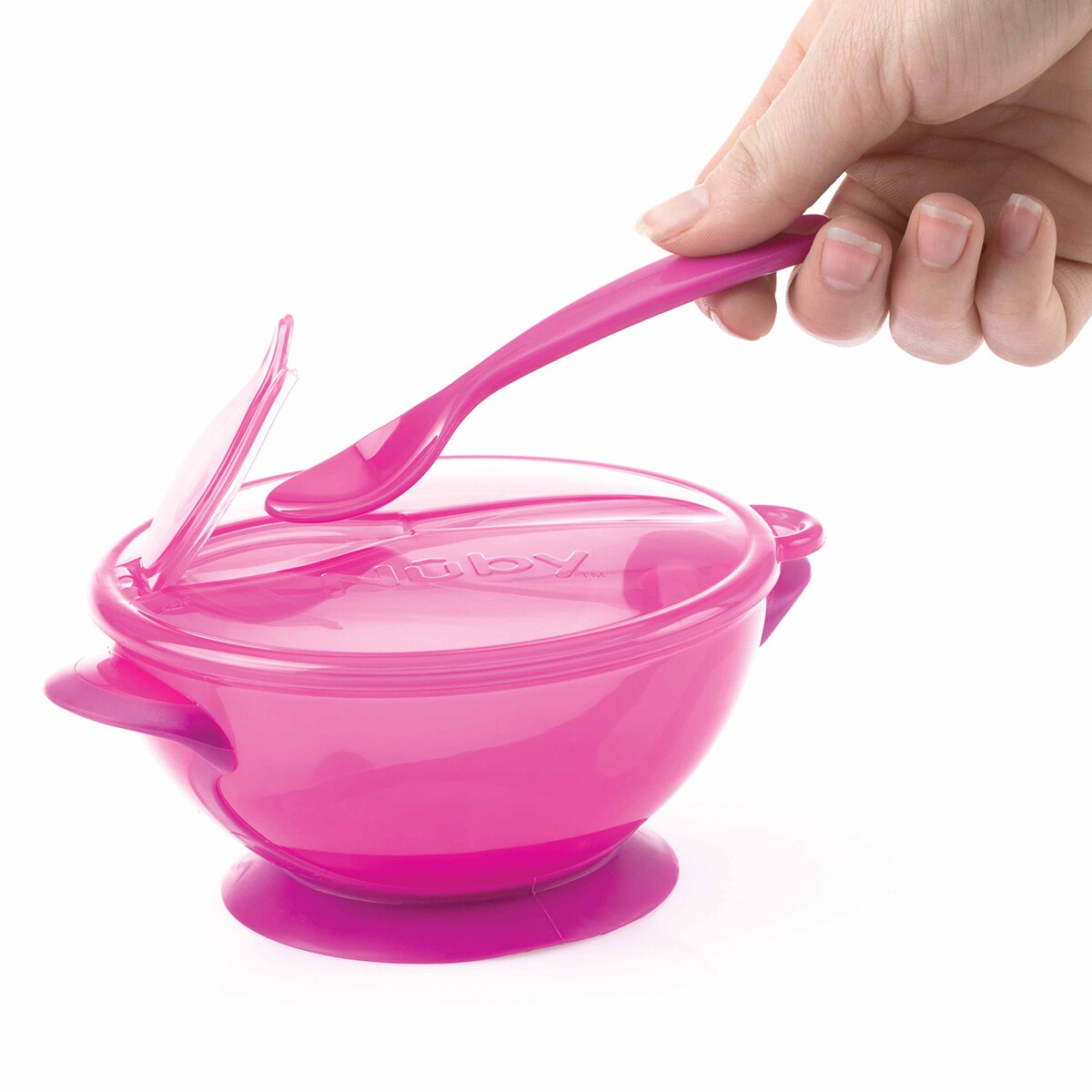 Bol con ventosa Nuby con Cuchara y Tapa (6 M+) rosa Rosa-6