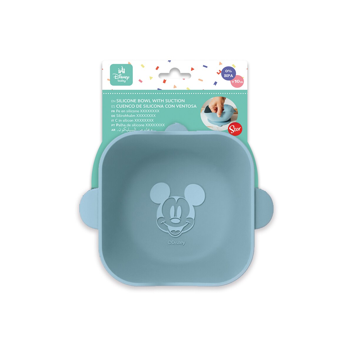 Stor cuenco cuadrado de silicona con ventosa mickey mouse Azul-1