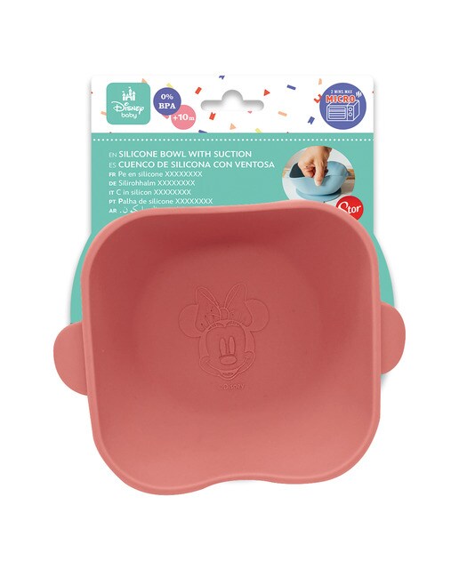 Stor cuenco cuadrado de silicona con ventosa minnie mouse Rosa-2