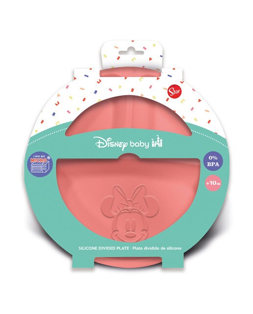 Stor plato dividido silicona minnie mouse Rosa-2