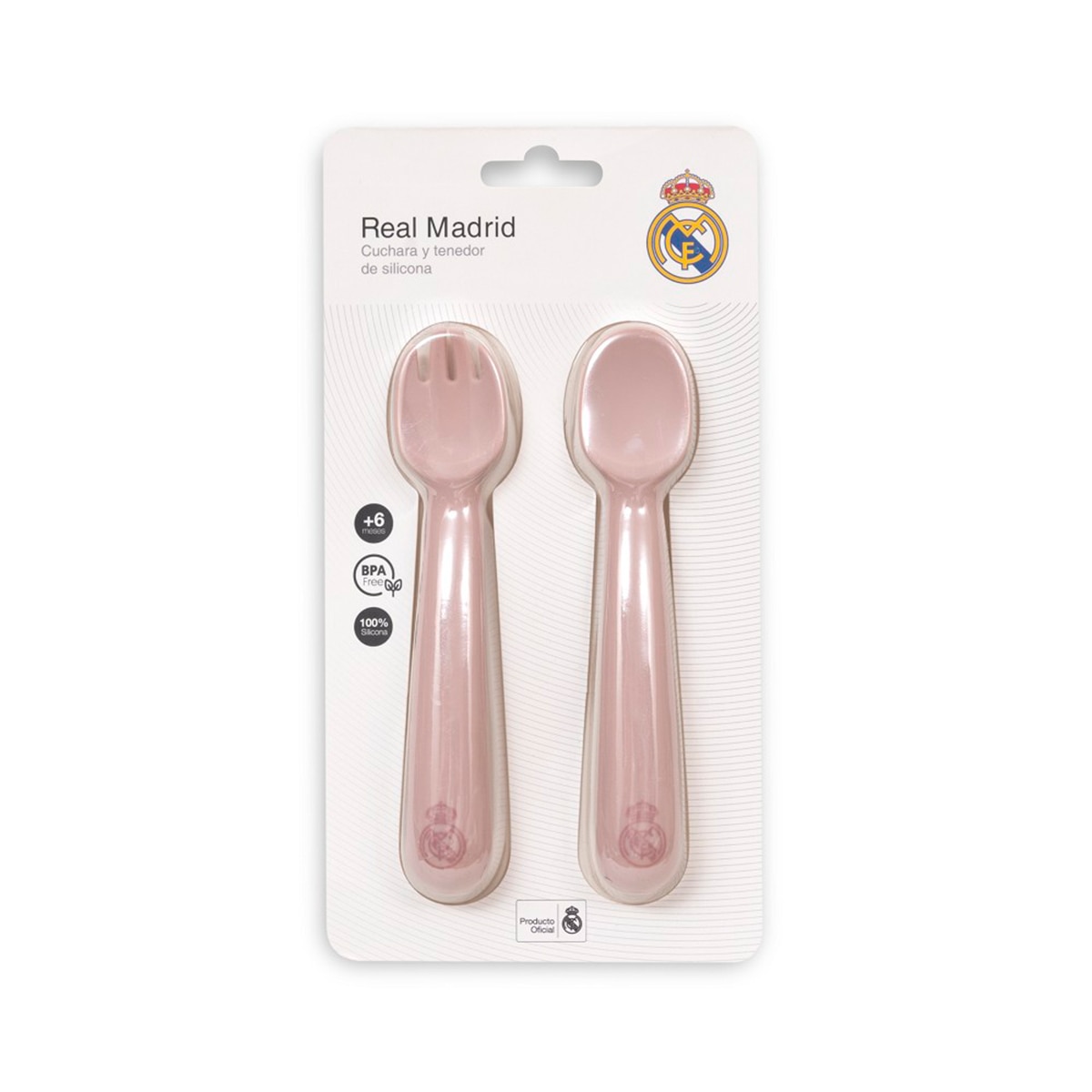 Cuchara y tenedor de silicona rosa Rosa-2