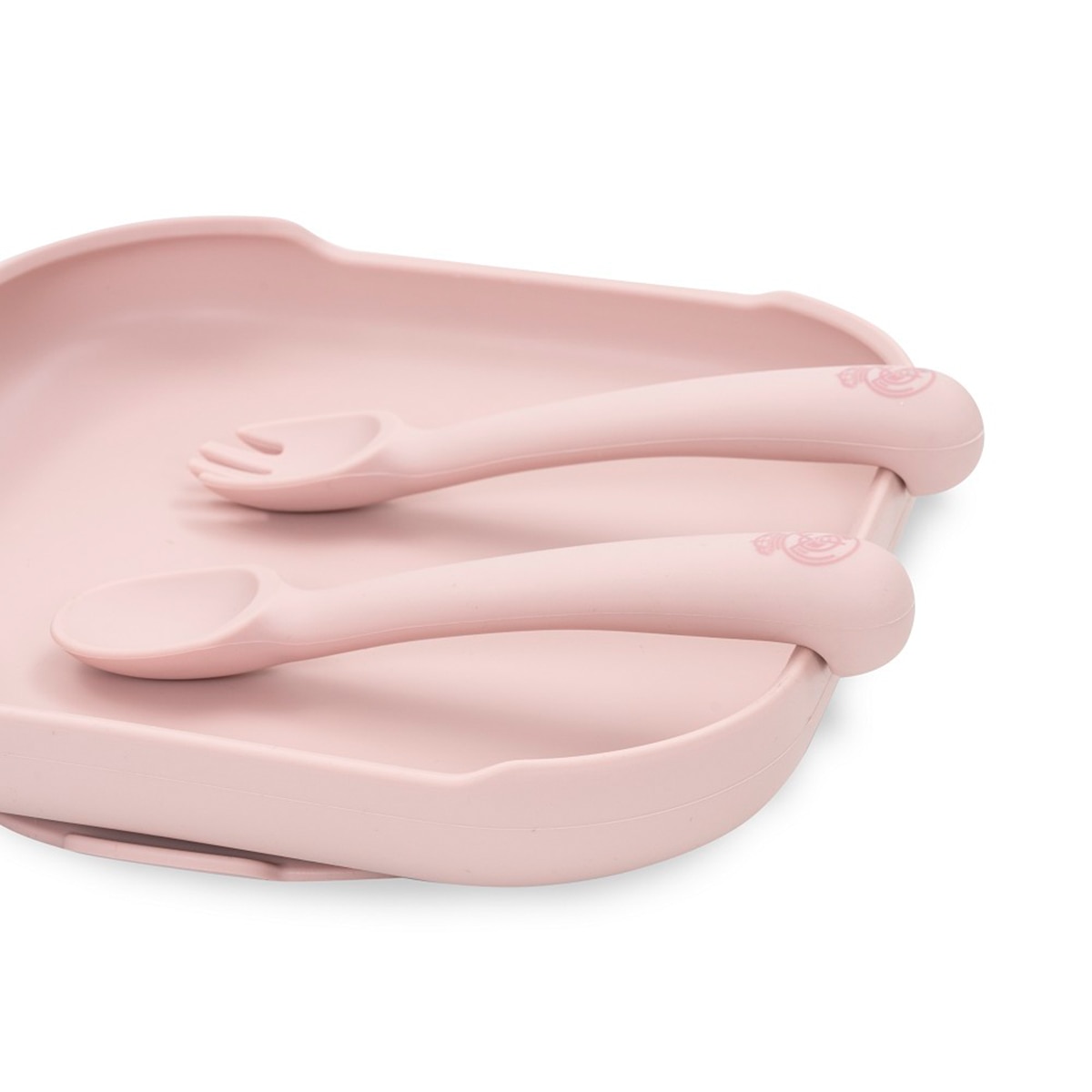 Cuchara y tenedor de silicona rosa Rosa-4