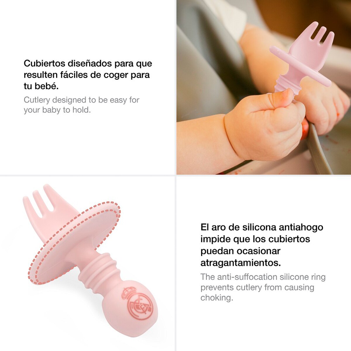 Cubiertos aprendizaje antiahogo de silicona rosa Rosa-4