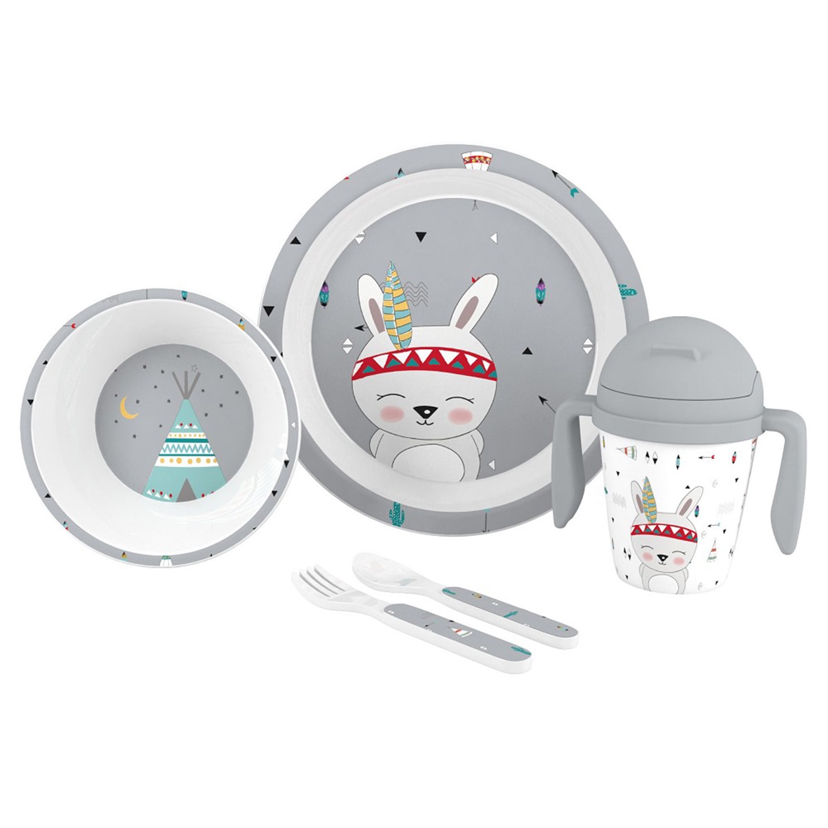 Vajilla 5 piezas Interbaby Indio gris Gris-1