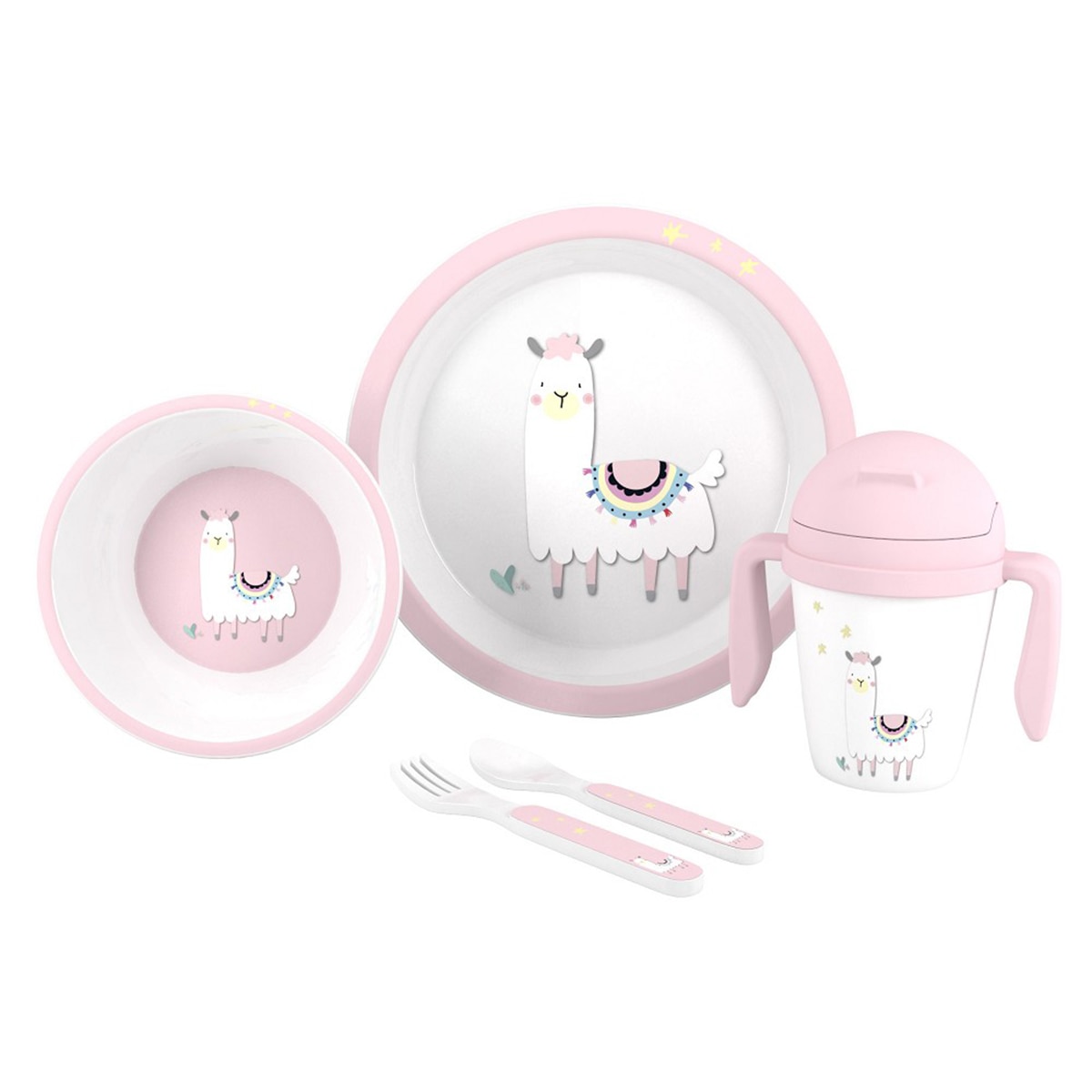 Vajilla 5 piezas Interbaby llama rosa Rosa-1