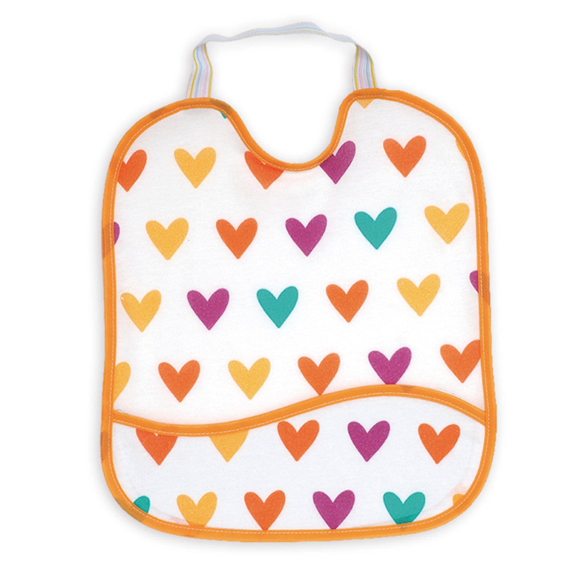 Pack 2 Baberos de punto de algodón impermeables con bolsillo. Estampado Corazones-Lunas Multicolor-2