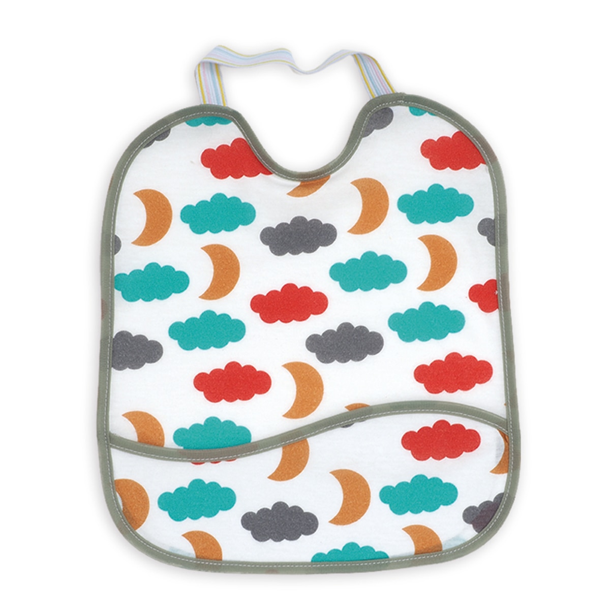 Pack 2 Baberos de punto de algodón impermeables con bolsillo. Estampado Corazones-Lunas Multicolor-3