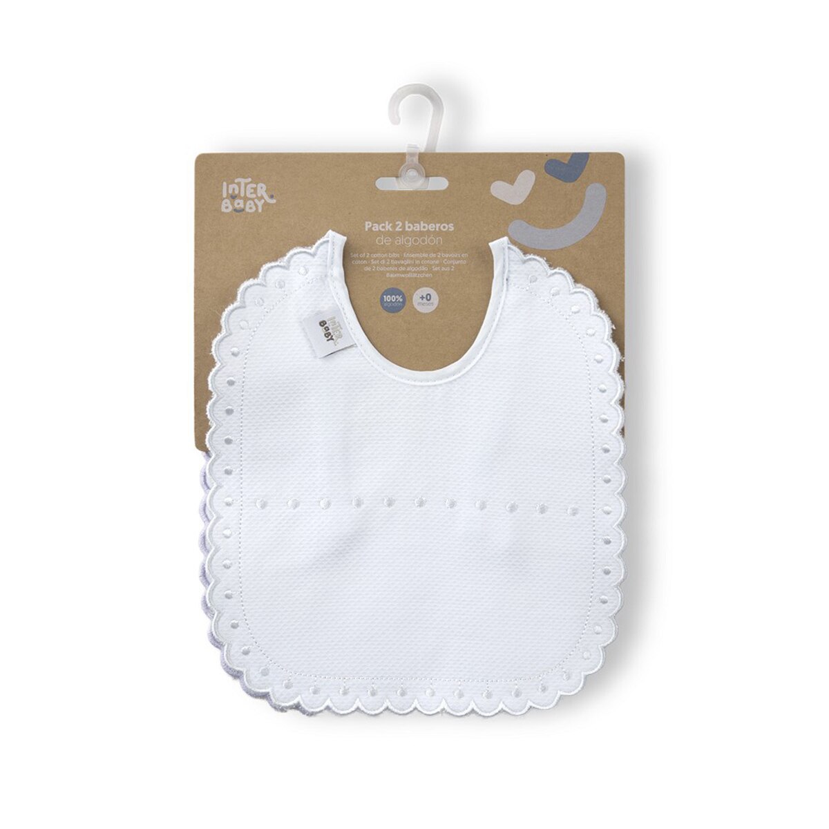 Pack 2 baberos Bordado Blanco/Gris Interbaby Blanco-4
