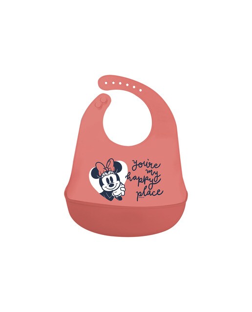Stor babero de silicona minnie mouse heart full Rosa-1