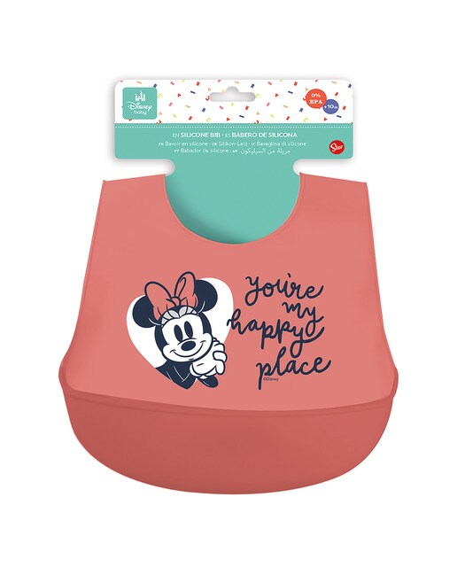 Stor babero de silicona minnie mouse heart full Rosa-2