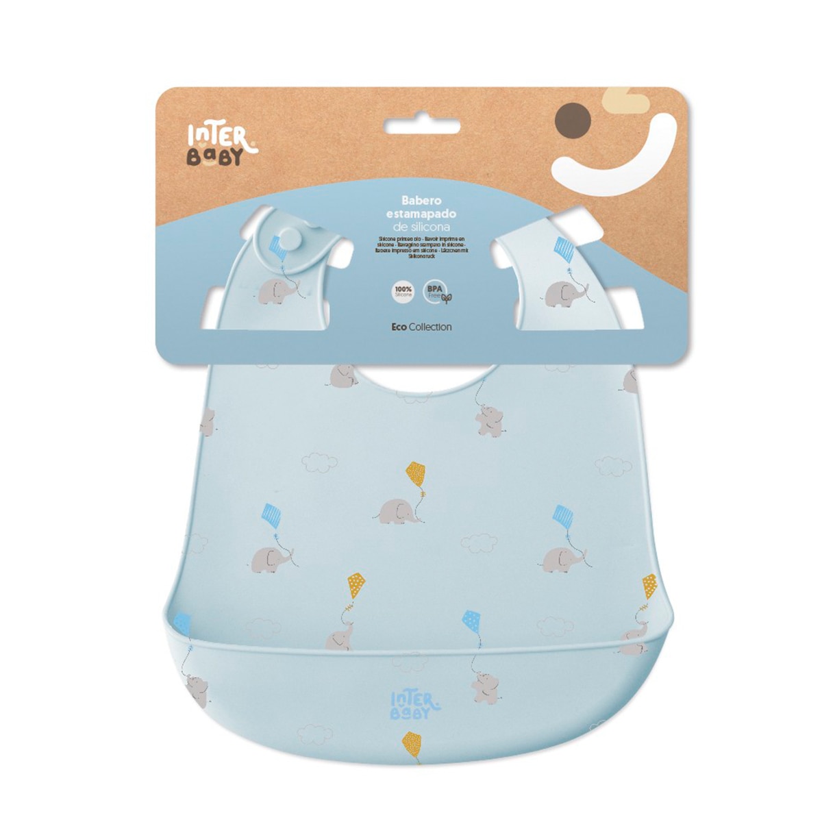 Babero silicona estampado elefantes Azul-2