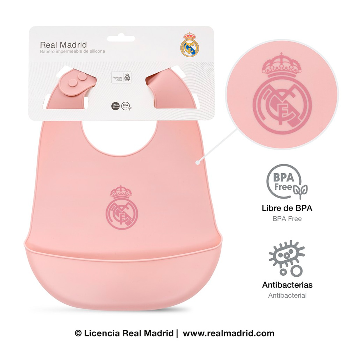 Babero impermeable de silicona rosa Rosa-3