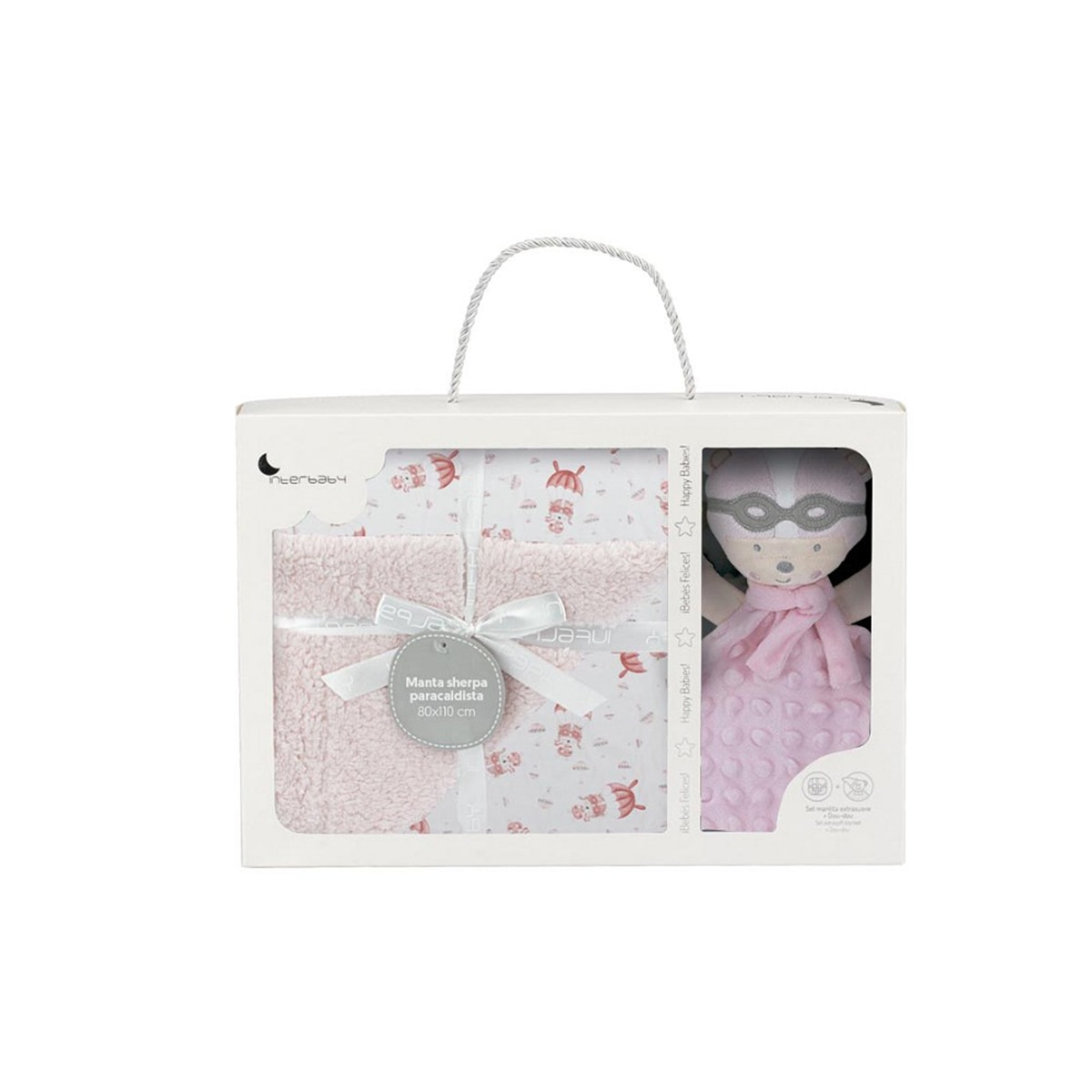 Manta Interbaby con borreguillo + dou dou paracaidista rosa Rosa-1