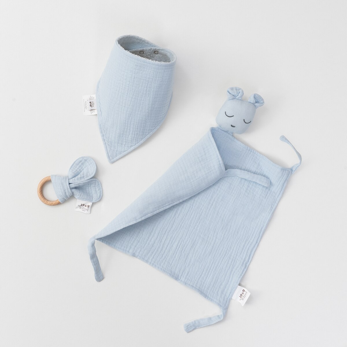 Set Dou Dou + bandana + mordedor Oso  Azul Grisáceo Interbaby Azul-1