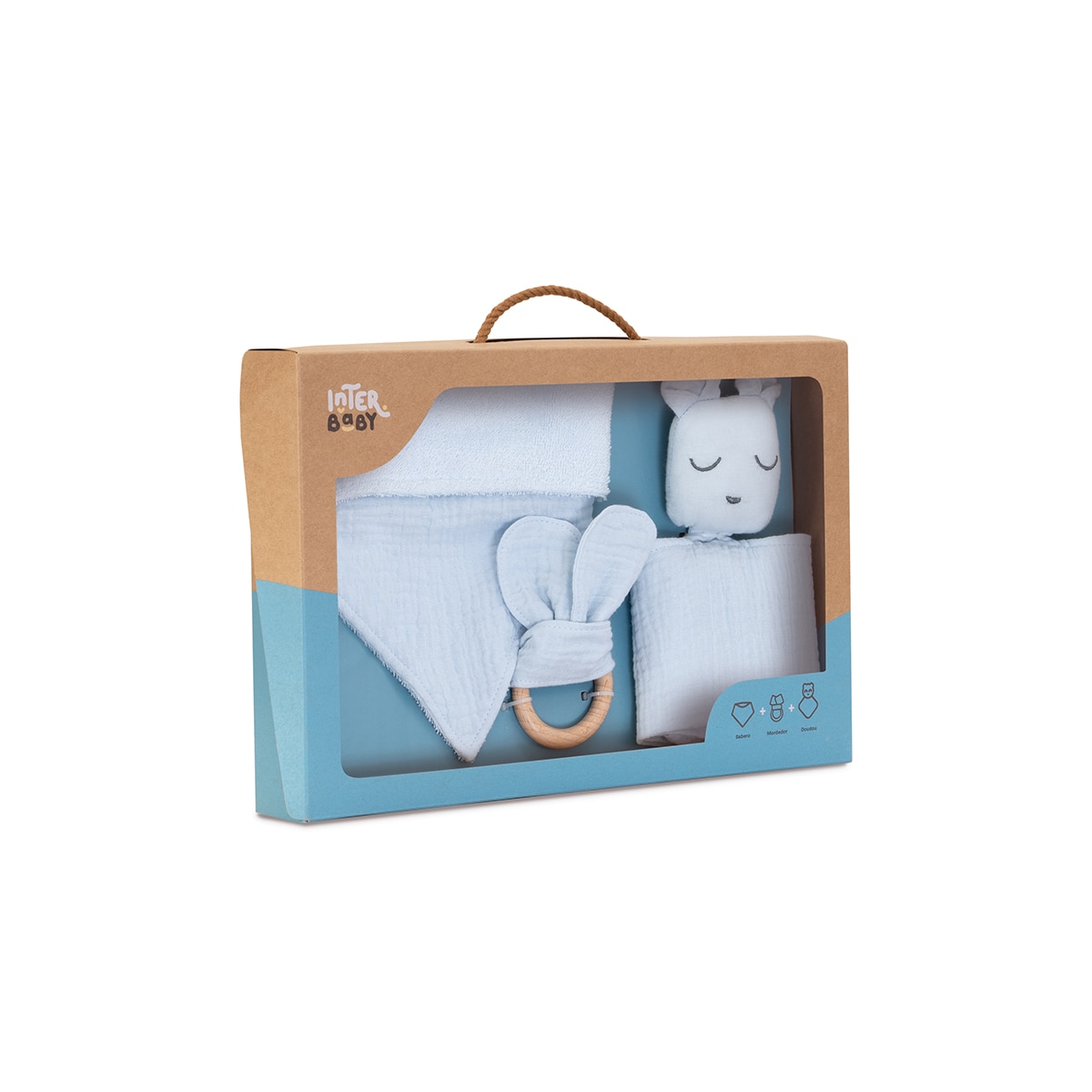 Set Dou Dou + bandana + mordedor Oso  Azul Grisáceo Interbaby Azul-7