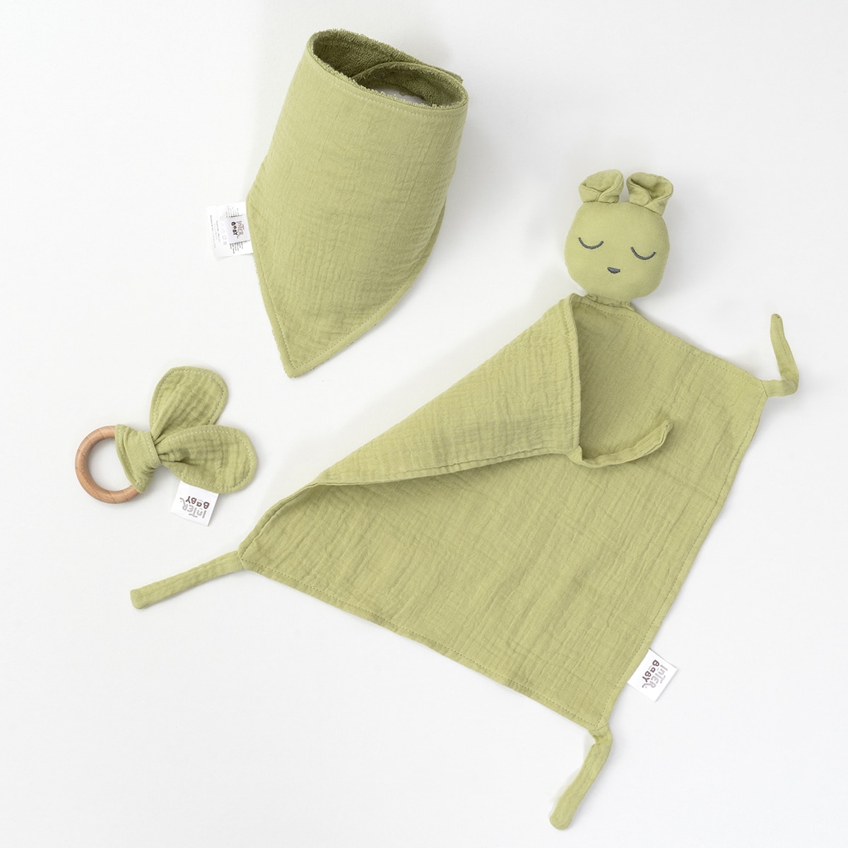 Set Dou Dou + bandana + mordedor Oso Verde Oliva Interbaby Verde-1