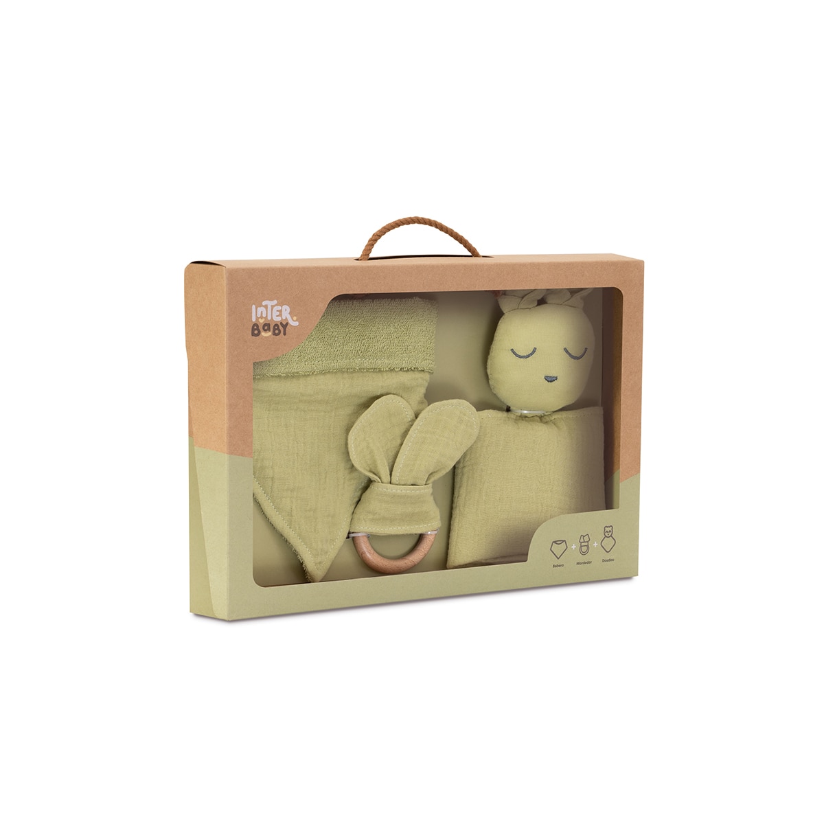 Set Dou Dou + bandana + mordedor Oso Verde Oliva Interbaby Verde-7