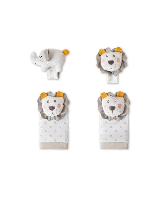 Set de peucos y muñequeras Sonajero león Gris-1