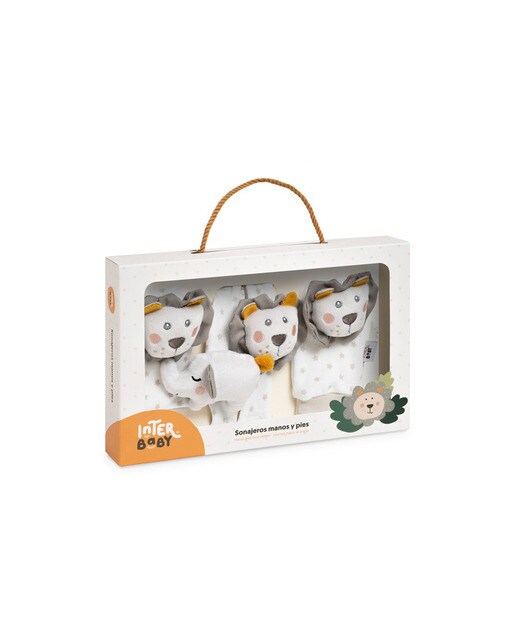 Set de peucos y muñequeras Sonajero león Gris-4