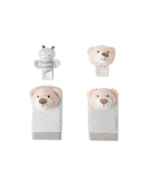 Set de peucos y muñequeras Sonajero osito Gris-1