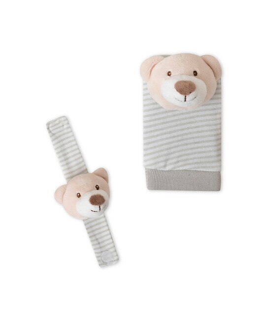 Set de peucos y muñequeras Sonajero osito Gris-2