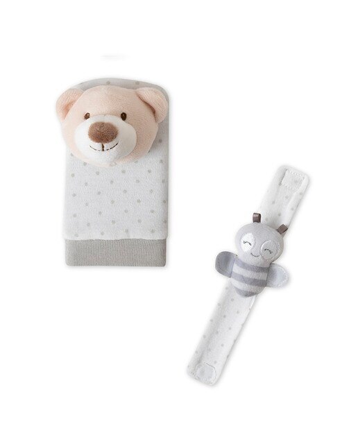 Set de peucos y muñequeras Sonajero osito Gris-3